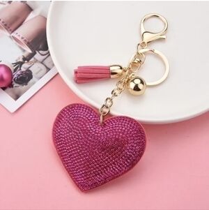 Pink Heart Keychain with Gold Accents